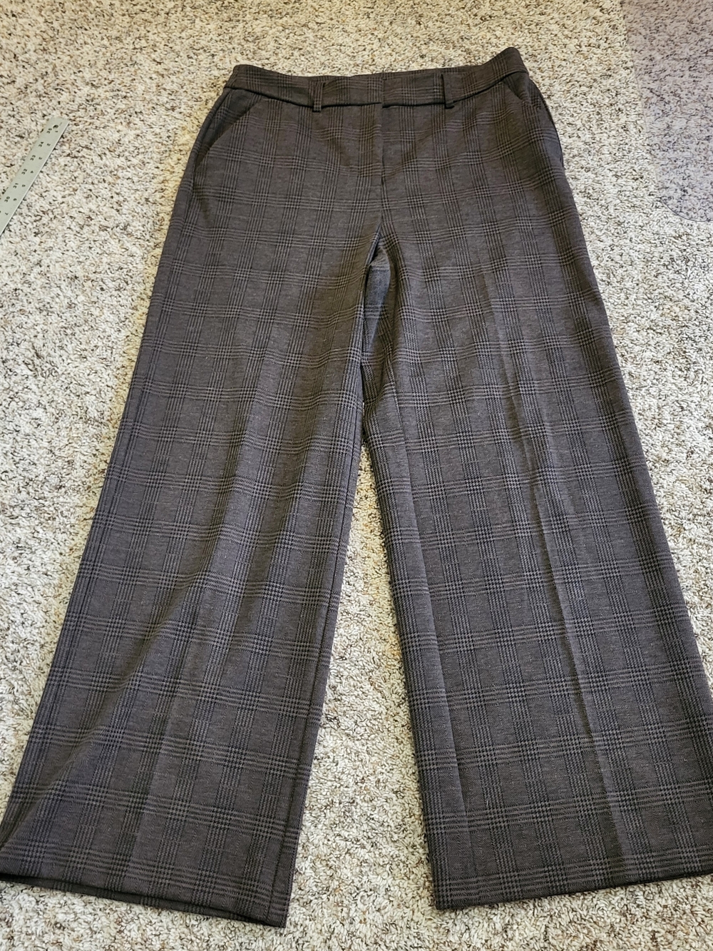 ​Simply Vera Vera Wang Wide Leg Plaid Trousers Pants Women's Size 12 Brown Dark